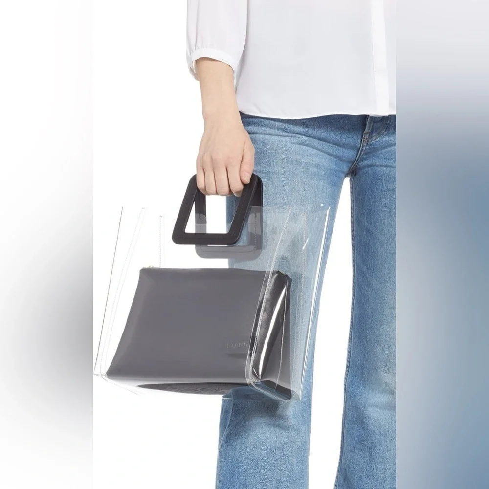 NEW STAUD Transparent Stadium Tote Bag with Black Leather Pouch Insert